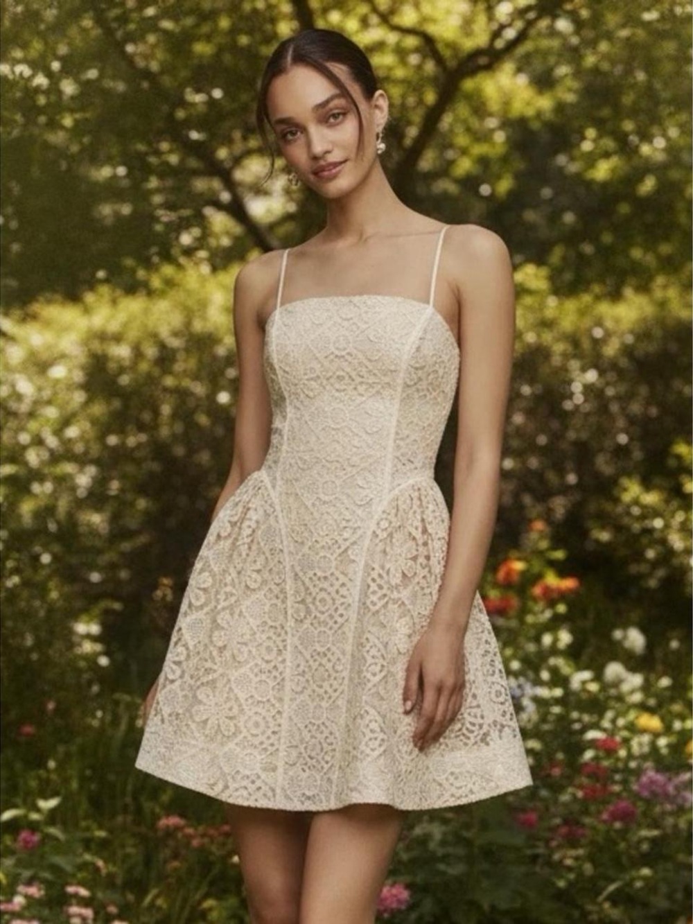 NWT Basque Waist Cream and Beige Mini Dress